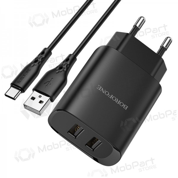 Laddare Borofone BN2 2xUSB 2.1A + USB Type-C (svart)