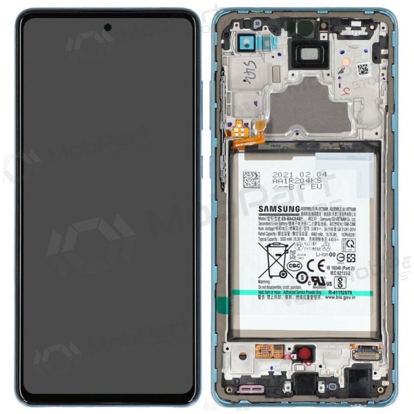 Ekranas Samsung A725/A726 A72 4G/5G 2021 su lietimui jautriu stikliuku och rėmeliu och batteri Awesome Blue original (service pack) Ekranas Samsung A725/A726 A72 4G/5G 2021 su lietimui jautriu stikliuku och rėmeliu och batteri Awesome Blue original (service pack)