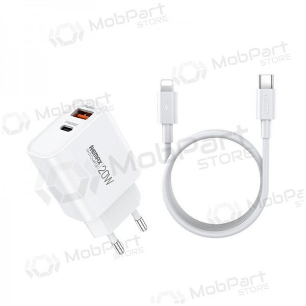 Telefonladdare Remax RP-U120 20 W USB-C + USB-A med Lightning-kabel 1 m vit