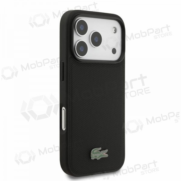 Apple iPhone 18 Pro fodral - Lacoste PVC Iconic Petit Pique Metal Logo MagSafe (svart)