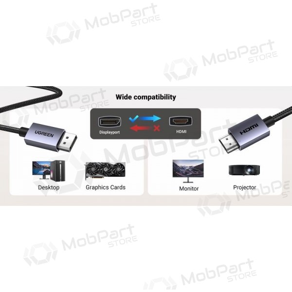 HDMI-kabel Ugreen DP125 DisplayPort till HDMI 2 m 4K 30 Hz svart