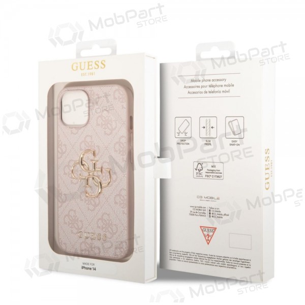 Apple iPhone 14 fodral - Guess PU 4G Metal Logo (rosa)