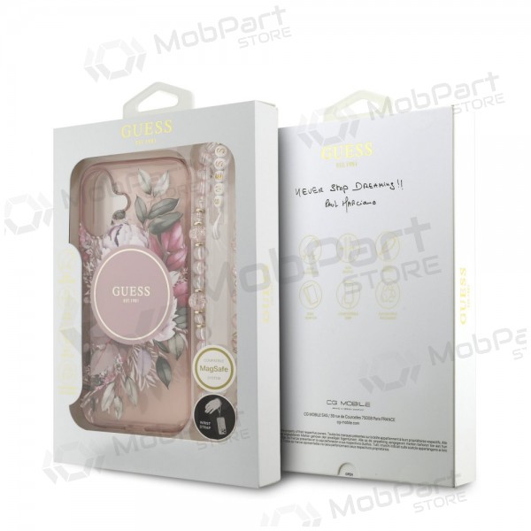 Apple iPhone 17 fodral - Guess IML Flowers Strap MagSafe (rosa)