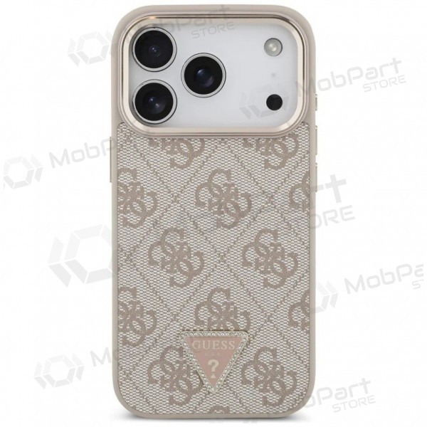 Apple iPhone 17 Pro Max fodral - Guess PU Leather 4G Strass Triangle Logo Gold Frame MagSafe (rosa)