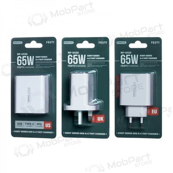 Laddare Remax RP-U125 65W GaN USB-C/USB-A vit