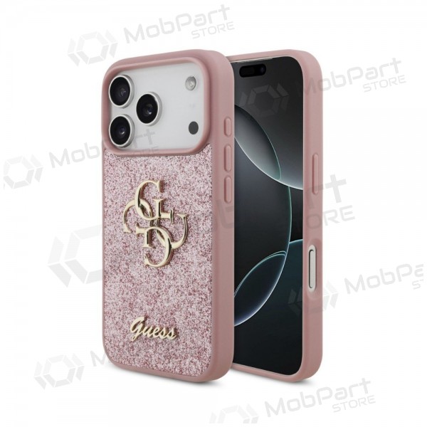 Apple iPhone 18 Pro fodral - Guess PU Fixed Glitter 4G Metal Logo (rosa)
