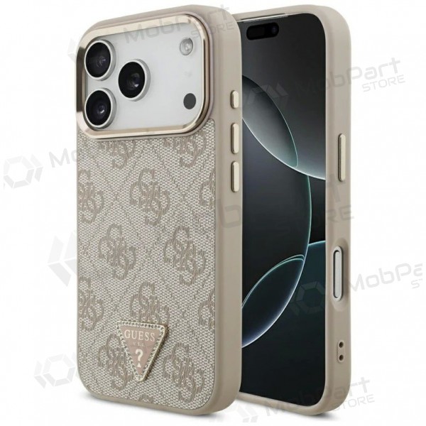 Apple iPhone 17 Pro Max fodral - Guess PU Leather 4G Strass Triangle Logo Gold Frame MagSafe (rosa)