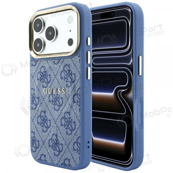 Apple iPhone 18 Pro Max fodral - Guess PU Leather 4G Gold Frame Embossed MagSafe (blå)