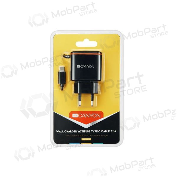 Laddare CANYON CNE-CHA042 + Type-C kabel (1xUSB 5V 2.1A) (svart)