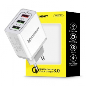 Laddare Wozinsky QuickCharge 3xUSB (30W 3A) (vit)