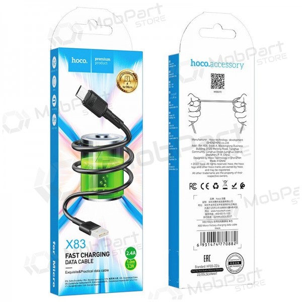 USB kabel Hoco X83 USB-A to MicroUSB 1.0m svart