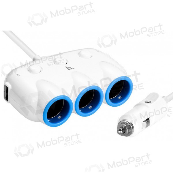Billaddare HOCO C1 TRIPLE + USB (5V 3.1A) (vit)