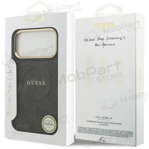 Apple iPhone 17 Pro fodral - Guess PU Leather 4G Gold Frame MagSafe (svart)