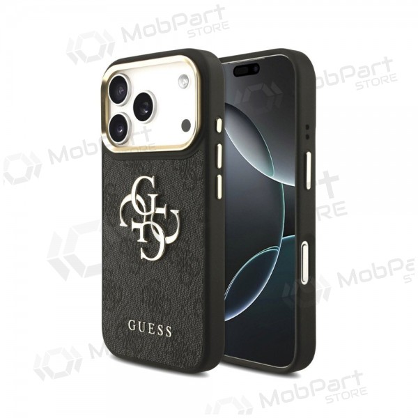 Apple iPhone 18 Pro fodral - Guess PU Leather 4G Metal Logo Gold Frame (svart)