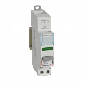 Mygtukas ant DIN bėgeliomed indikacijos lempute Legrand 412920 (20A 100V/1 x N0 kontaktas)