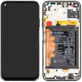 Huawei P40 Lite skärm (svart) (med ram och batteri) (service pack) (original)