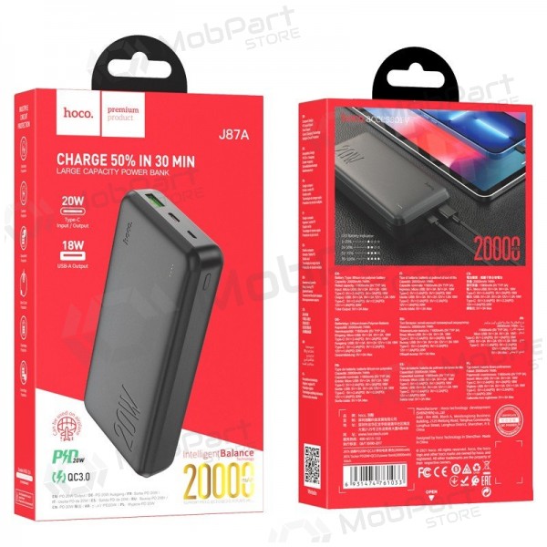 Powerbank Power Bank Hoco J87A Type-C PD 20W+Quick Charge 3.0 20000mAh svart