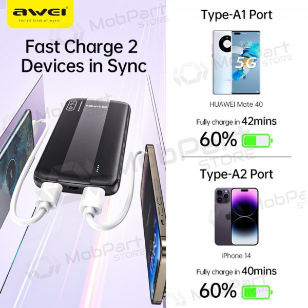 Powerbank Power Bank Awei P20K 5V/2.4A 10000mAh svart