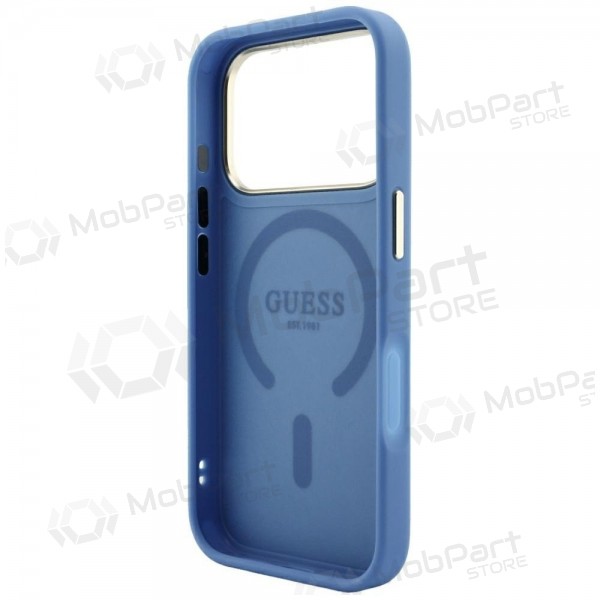 Apple iPhone 18 Pro fodral - Guess PU Leather 4G Gold Frame Embossed MagSafe (blå)