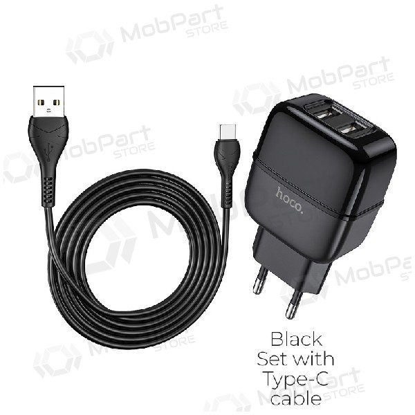 Laddare HOCO C77A Highway Dual USB + type-C kabel (5V 2.4A) (svart)