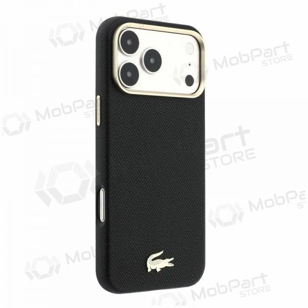 Apple iPhone 18 Pro Max fodral - Lacoste PU Leather Champs Elysees Gold Logo MagSafe (svart)