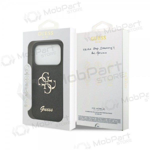 Apple iPhone 18 Pro Max fodral - Guess PU Fixed Glitter 4G Metal Logo (svart)