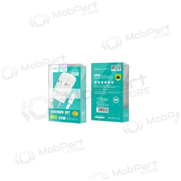 Laddare FastCharge HOCO C41A Wisdom Dual USB + microUSB kabel (5V 2.4A) (vit)