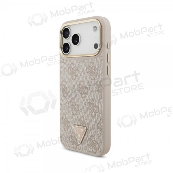 Apple iPhone 18 Pro fodral - Guess PU Leather 4G Strass Triangle Logo Gold Frame MagSafe (rosa)