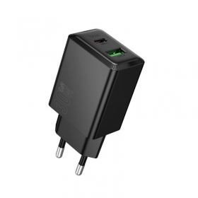 Telefonladdare Hoco N71 30 W GaN USB-C + USB-A svart