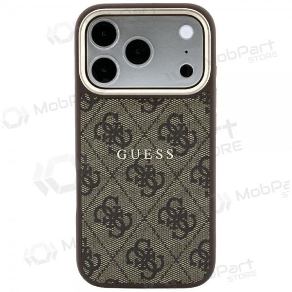 Apple iPhone 18 Pro Max fodral - Guess PU Leather 4G Gold Frame Embossed MagSafe (brun)