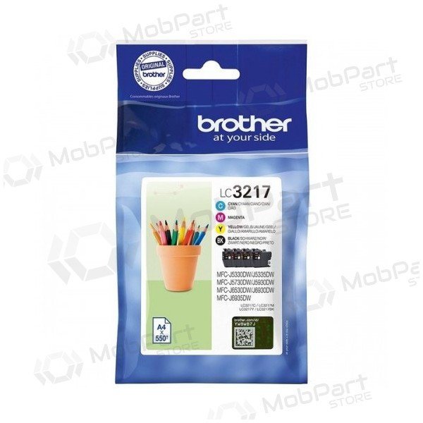 Brother LC3217 (LC3217VALDR) Bläckpatronpaket, Svart, cyan, magenta, gul