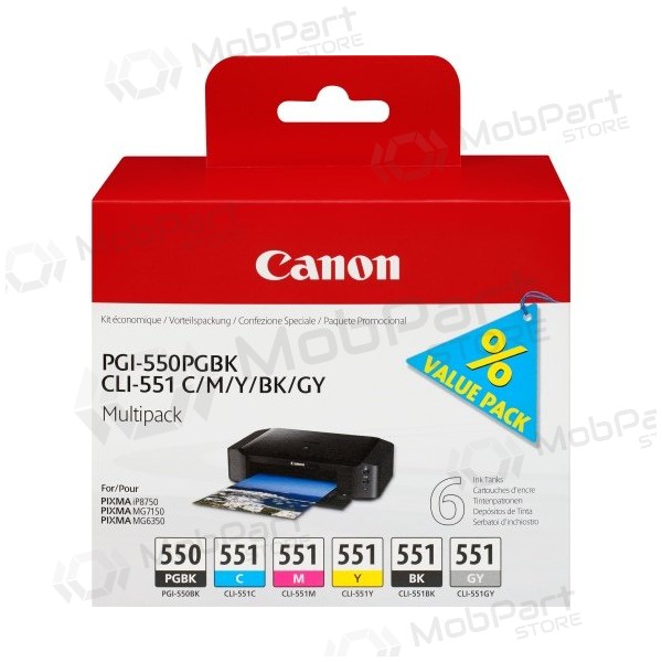 Canon PGI-550/CLI-551 (6496B005) Bläckpatronset, PGBK/C/M/Y/BK/GY