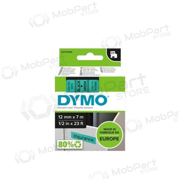 Dymo 45019 (S0720590) Tejp 12mm x 7m, svart på grön
