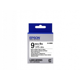 Epson etikettkassett LK-3WBW starkt självhäftande svart på vit 9mm (9m)