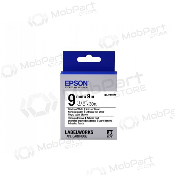 Epson etikettkassett LK-3WBW starkt självhäftande svart på vit 9mm (9m)